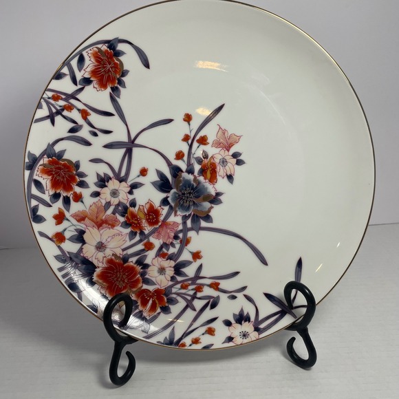 Vintage Windflower Porcelain Plate – 10.5" Red & Blue Floral with Gold Rim - Picture 1 of 8